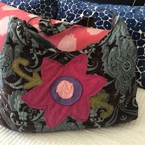 Stylish Women's Hobo Bag with Floral Design - Pink and Brown